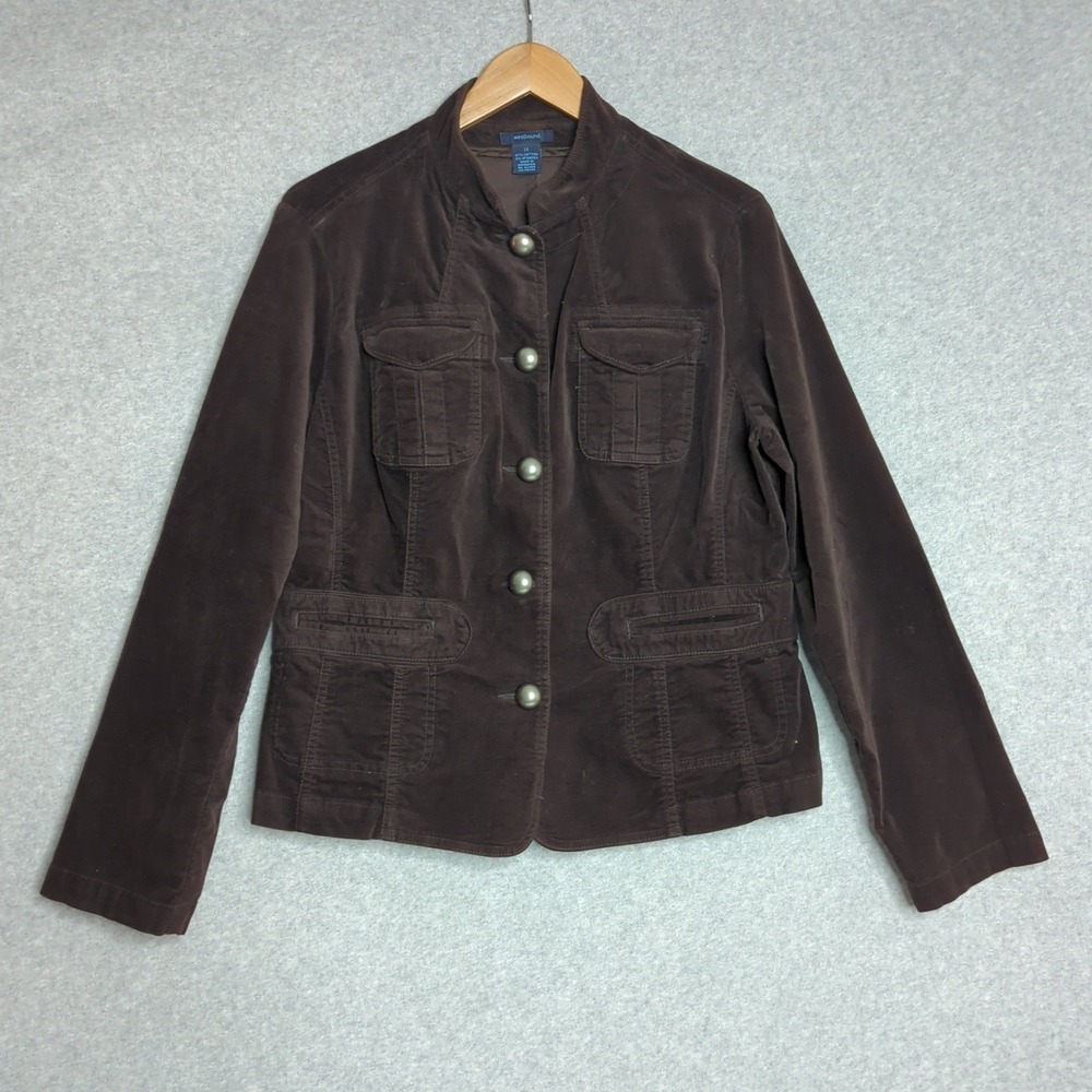 Westbound Brown Corduroy Velvet Jacket 14 Button Up‎ Long Sleeve Military Style